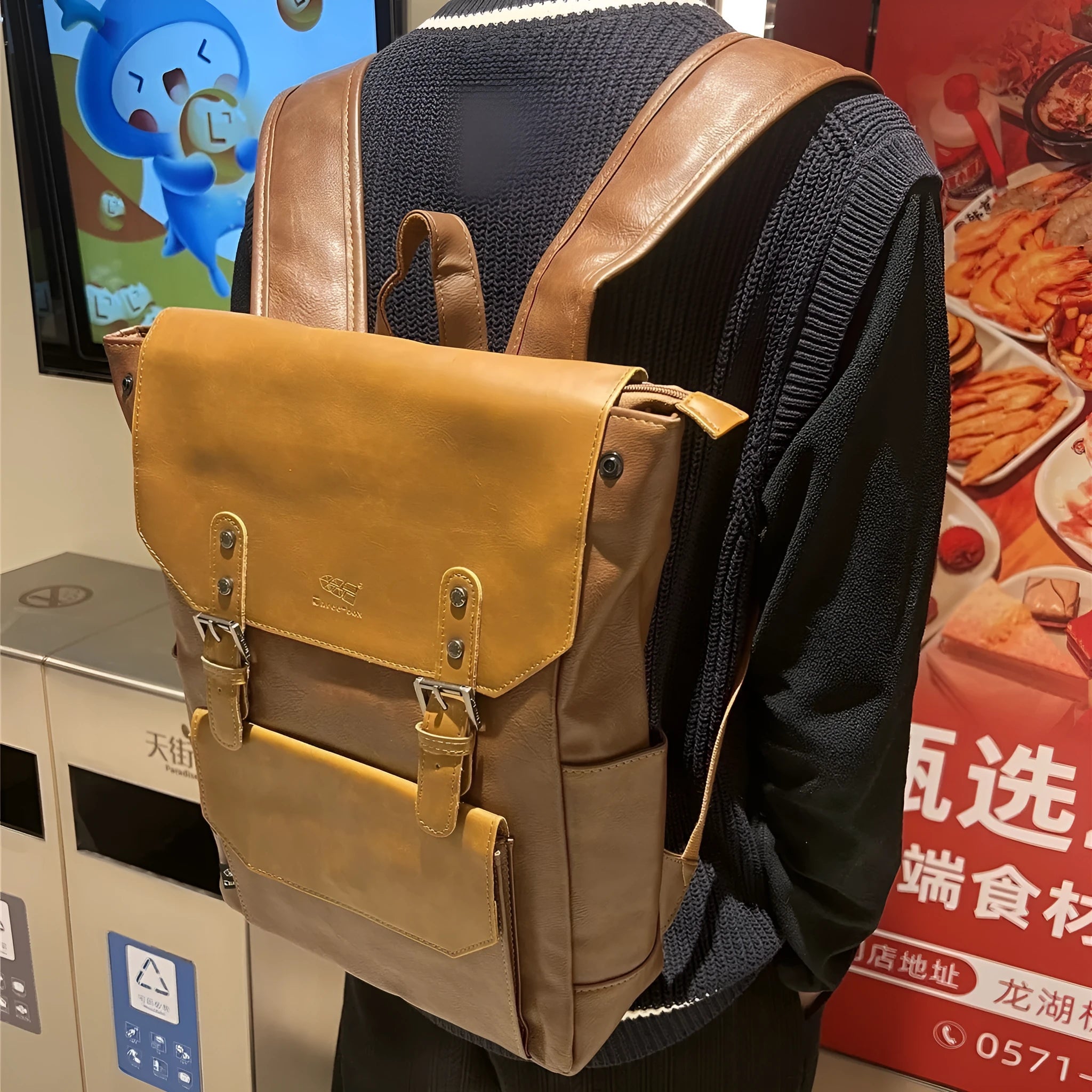 Unisex large capacity travel backpack in solid colour with breathable PU construction