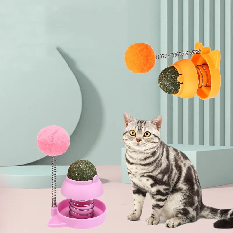 Lucky Cat Licking Music Mint Ball toy showing 55mm diameter mint ball with self-hi mechanism for feline dental care and entertainment
