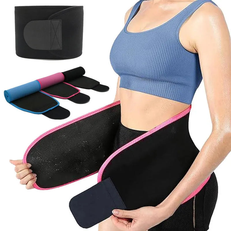 Neoprene lumbar support belt wrapped around waist showing adjustable hook-and-loop closure in black colour