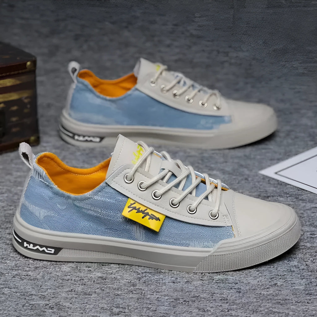 Men's canvas casual shoes with front lace-up design and round toe in three colour options