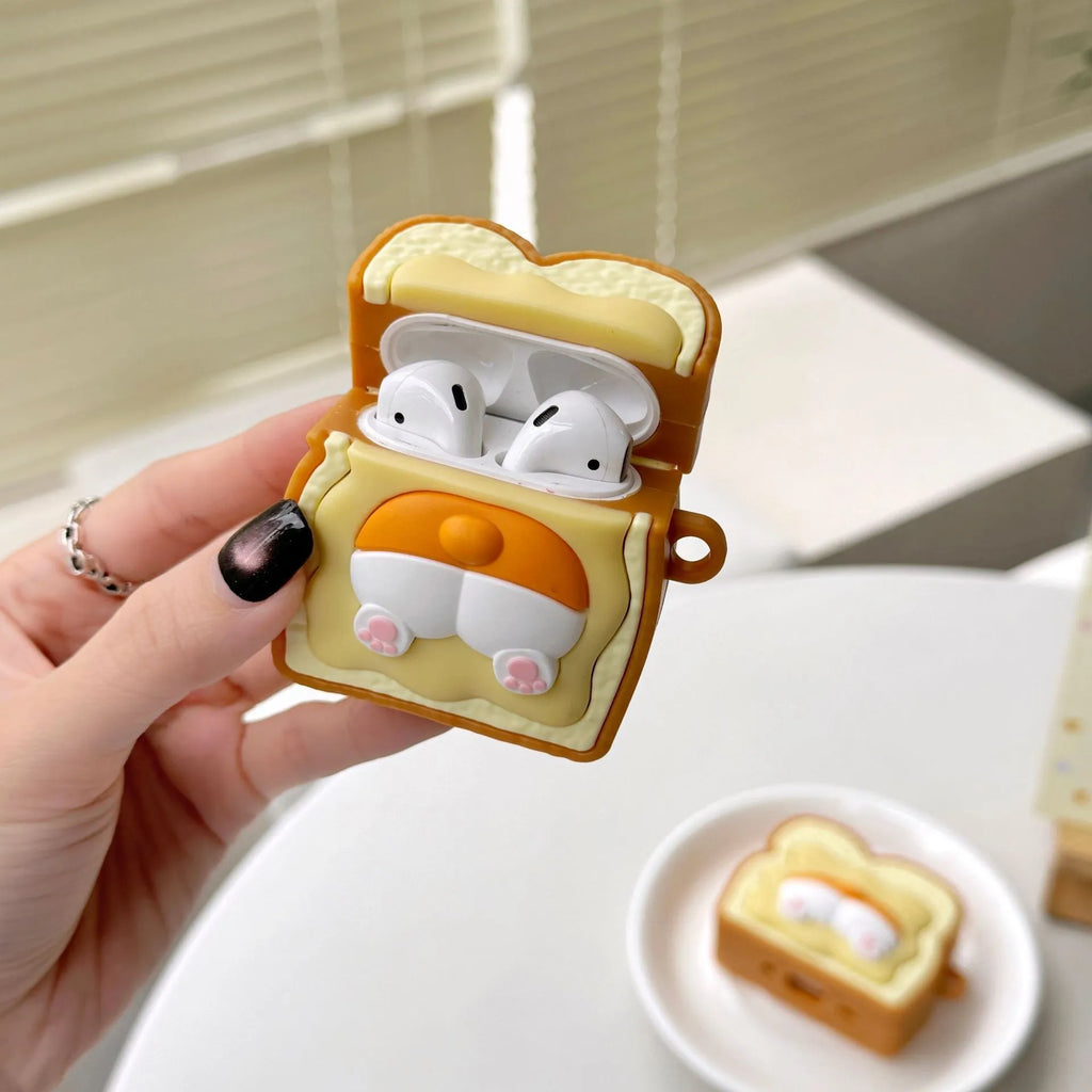Cartoon toast small corgi silicone earphone case for Apple AirPods Pro Pro2 3 and 1 or 2