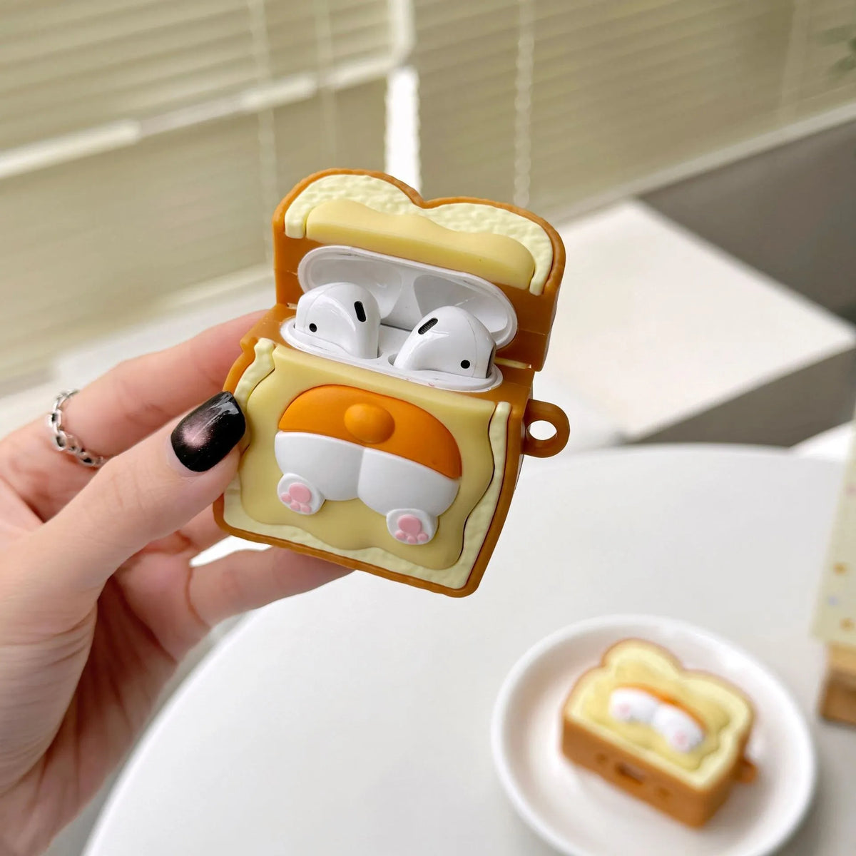 Cartoon toast small corgi silicone earphone case for Apple AirPods Pro Pro2 3 and 1 or 2