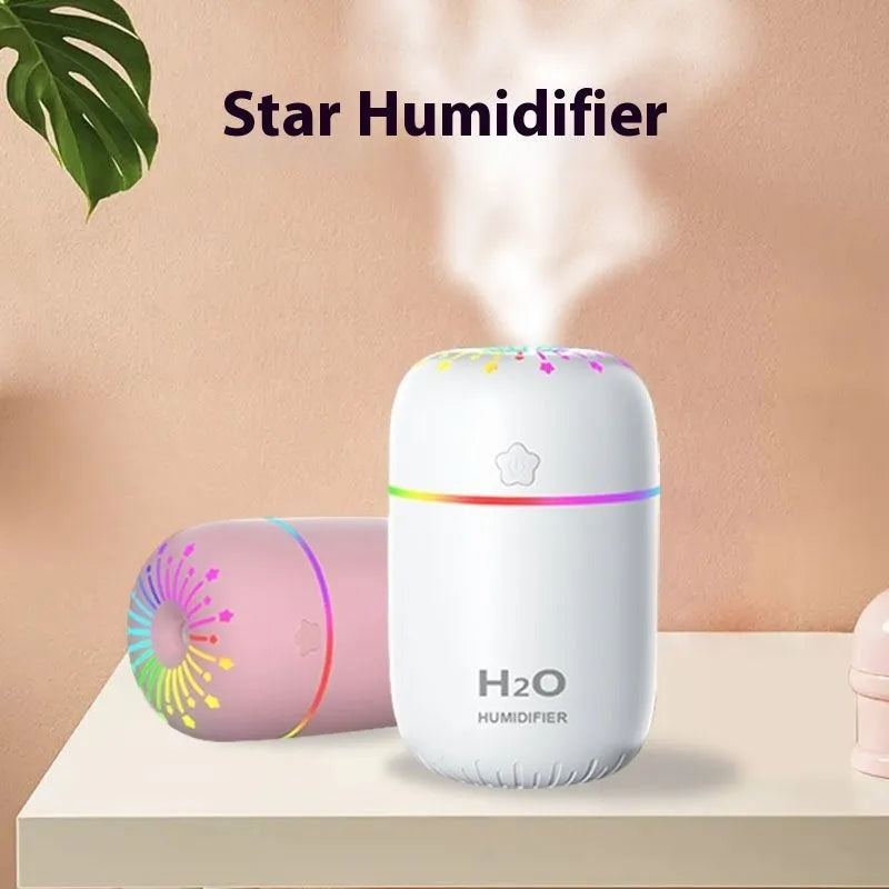 White USB mini humidifier measuring 75x75x116mm with 300ml water tank capacity