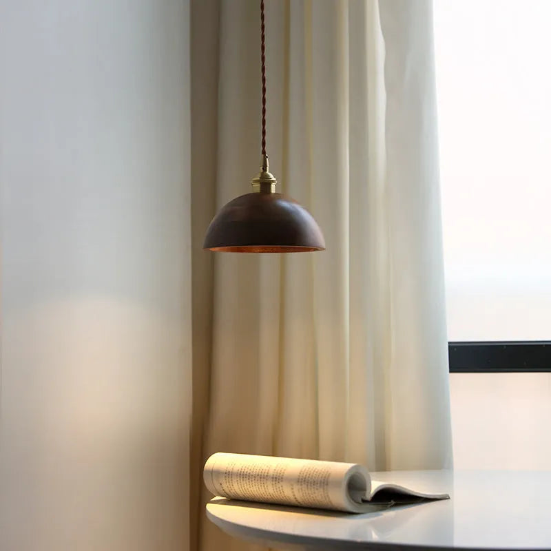 Black walnut wood and copper single-head droplight chandelier with an E27 fitting