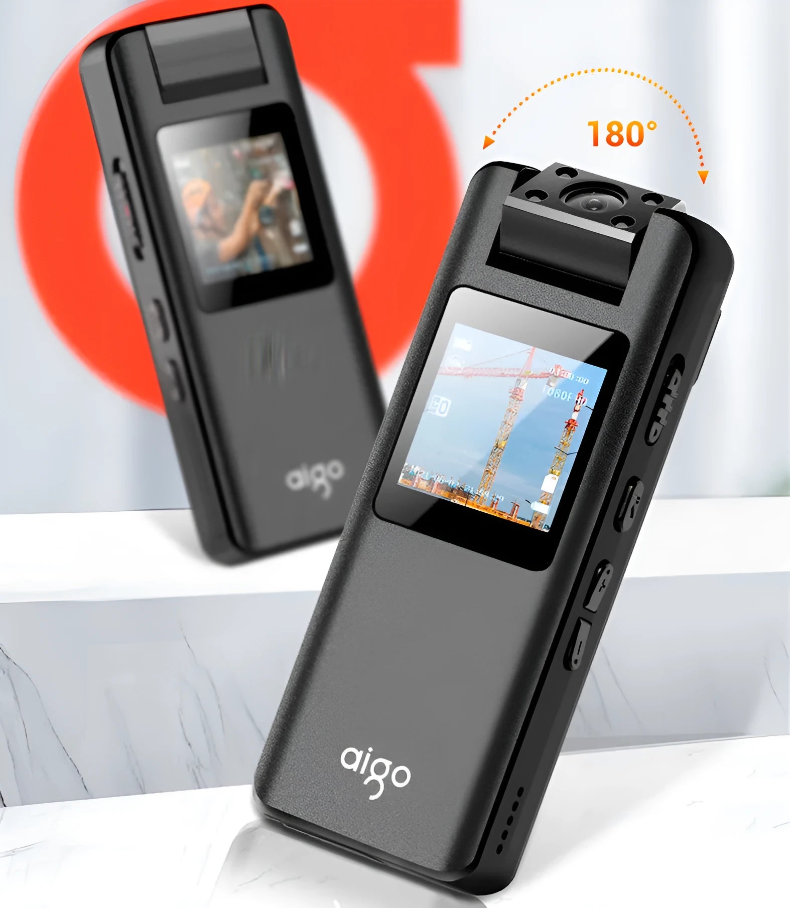 DSJ-S11 black body worn camera showing display screen, wide-angle lens, and compact dimensions