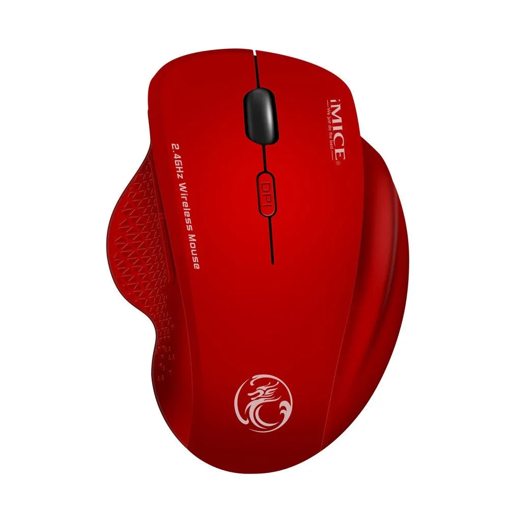 2.4G wireless mouse with six buttons, USB connection, 113x80x48mm, available in Obsidian Black, Ruby Red, Black Iron Grey
