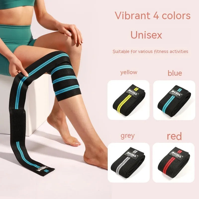 Adult adjustable knee pad for weightlifting and cycling in blue, gray, red, or yellow colour