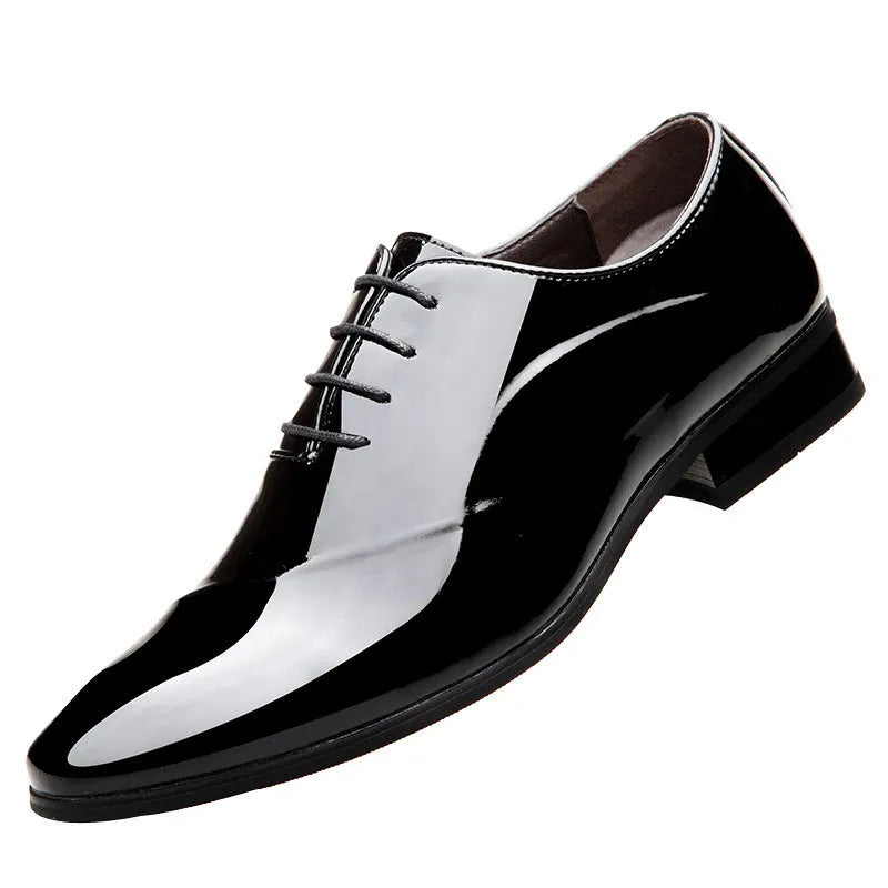 Men's black and brown business formal shoes with tip toe bracket design and artificial PU upper material