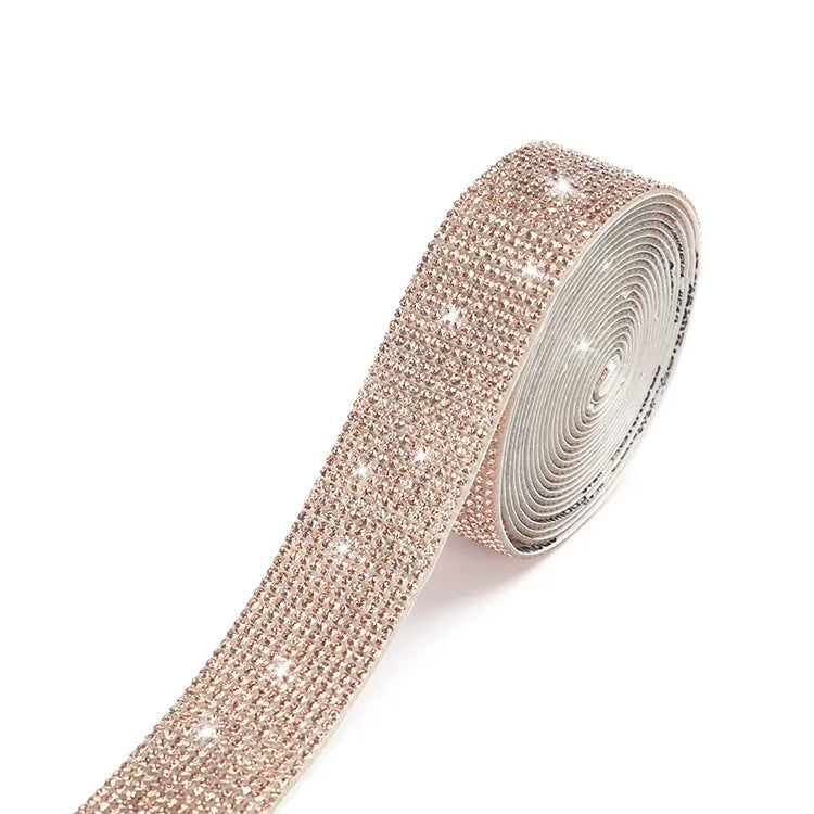 Self-adhesive water drill strip showing electroplated glass surface with adhesive backing, available in white and AB colours