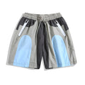 Blue patchwork outdoor sports shorts with quick-drying fabric and loose straight-leg fit