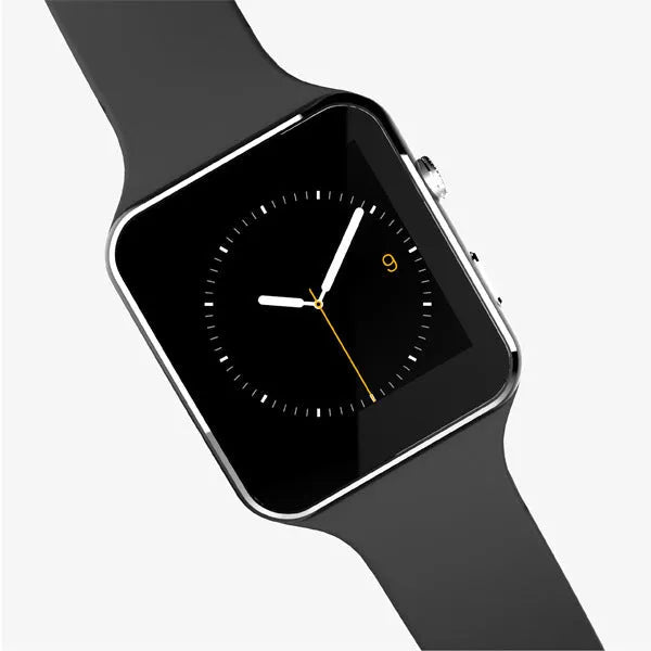 Smart watch with 1.54-inch display and silicone strap in black colour, showing time and notifications on screen.