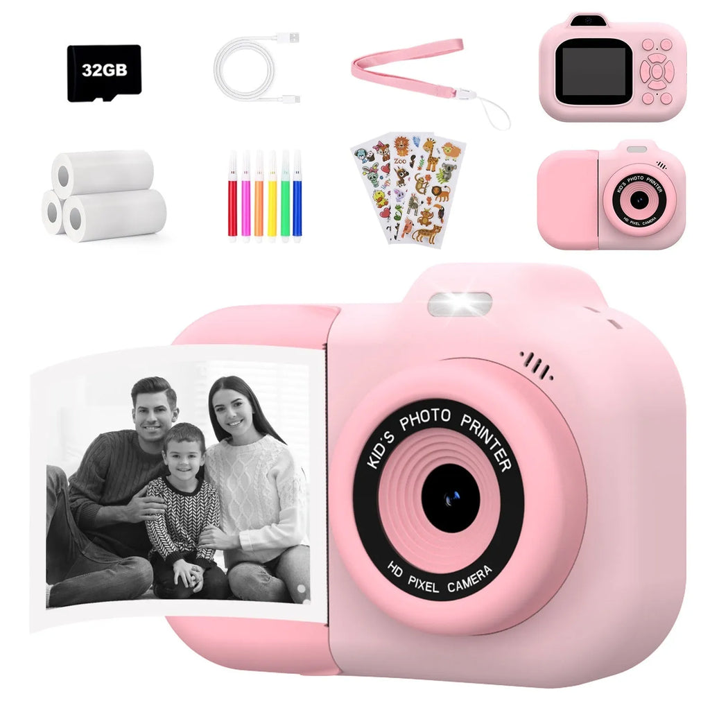 Children's plastic digital camera toy in pink, blue or purple with photography, video and game functions