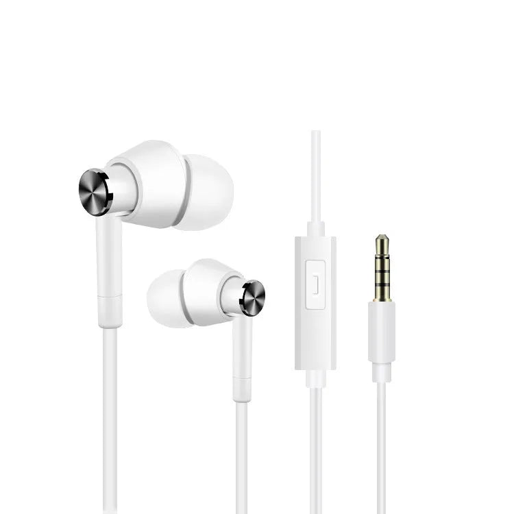 Black and white wired in-ear earphones with 3.5mm connector for mobile phones and computers