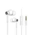 Black and white wired in-ear earphones with 3.5mm connector for mobile phones and computers
