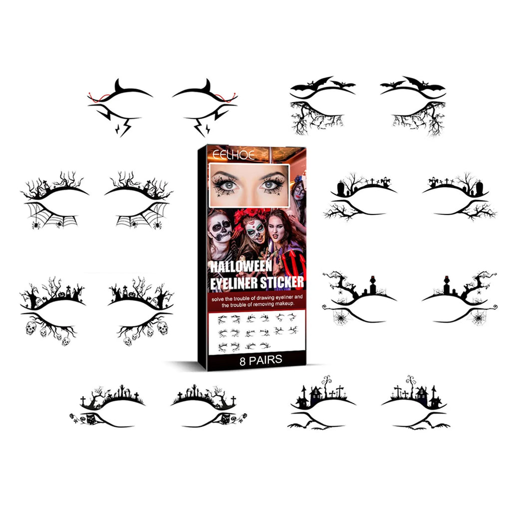 Bat spider decorative eyeliner stickers pack with 8 pairs of temporary tattoo transfers