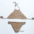Hand woven crochet bikini set with explosion hook detail, bra top and briefs, in khaki or white