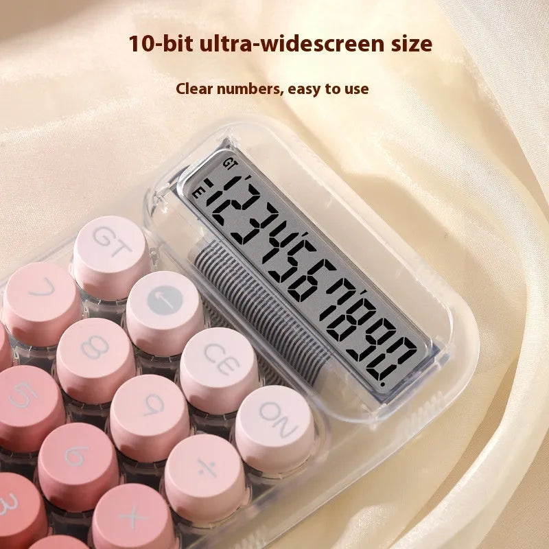 Round mechanical keyboard calculator with gradient colour finish and LCD display