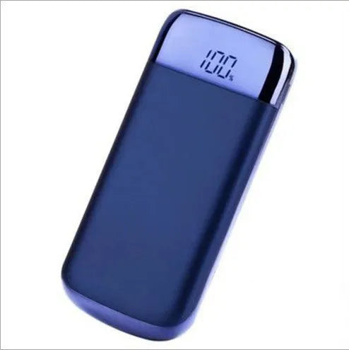 Square power bank with digital display screen showing battery percentage and multiple USB output ports