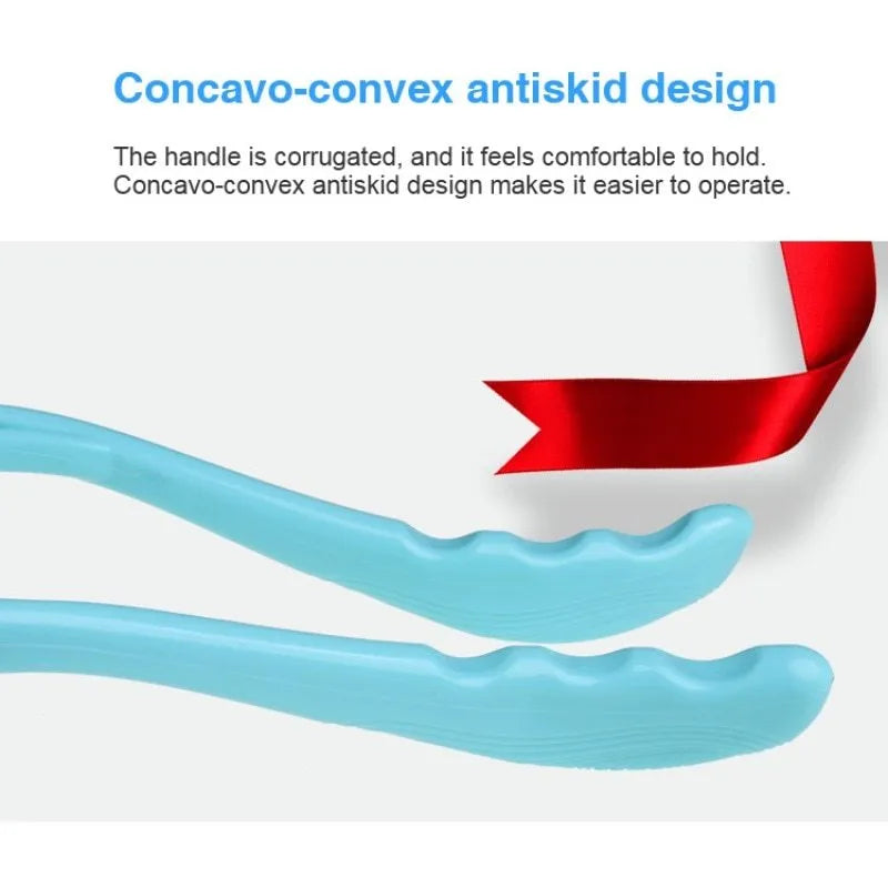 Plastic swan-shaped neck massager in pink, blue, or green with adjustable hand roller for 360° pressure point therapy