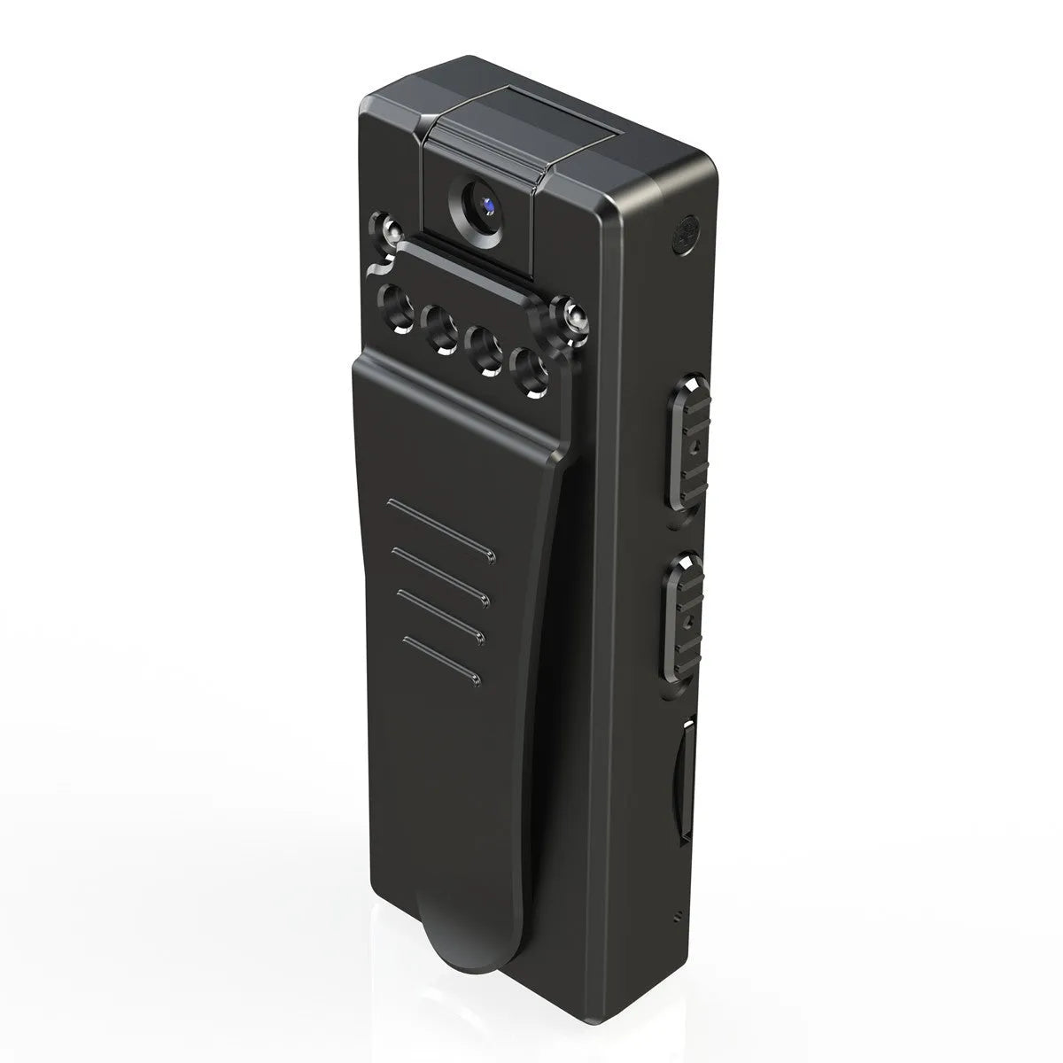 Black 1080p HD DV home camera with 90-degree rotation, night vision, and TF card slot for home security.