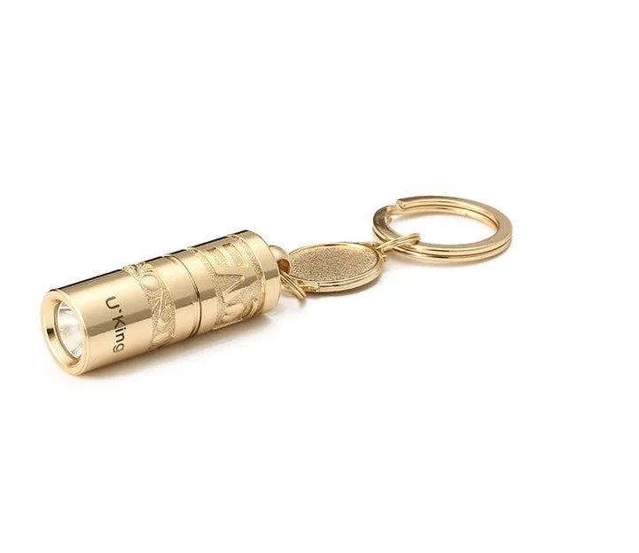 Gold zinc alloy waterproof LED flashlight keychain with mini portable design for emergency outdoor use