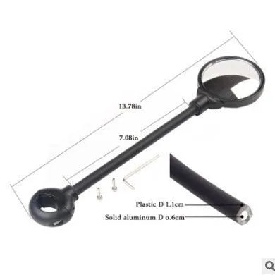 Black metal bicycle rearview mirror with hose adjustment system shown in dual pack configuration
