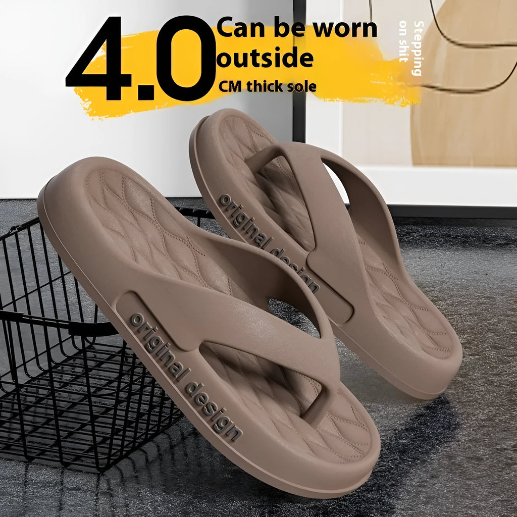 Men's EVA beach flip flops showing injection-moulded sole construction in available colour options