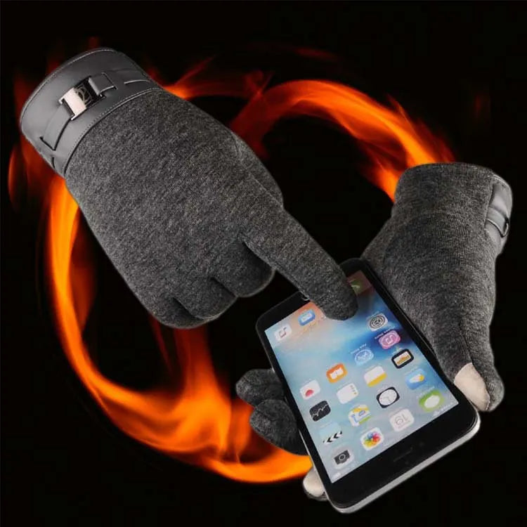 Men's touchscreen gloves in black, brown, or grey with plain cloth and warm lining