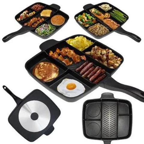 Large rectangular MasterPan 5-in-1 non-stick frying pan bakeware on a kitchen counter.