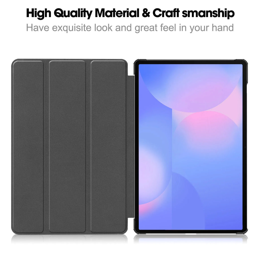 Samsung Tab S10 FE Plus 13.1-inch leather case in black with tri-fold stand and PC material protection