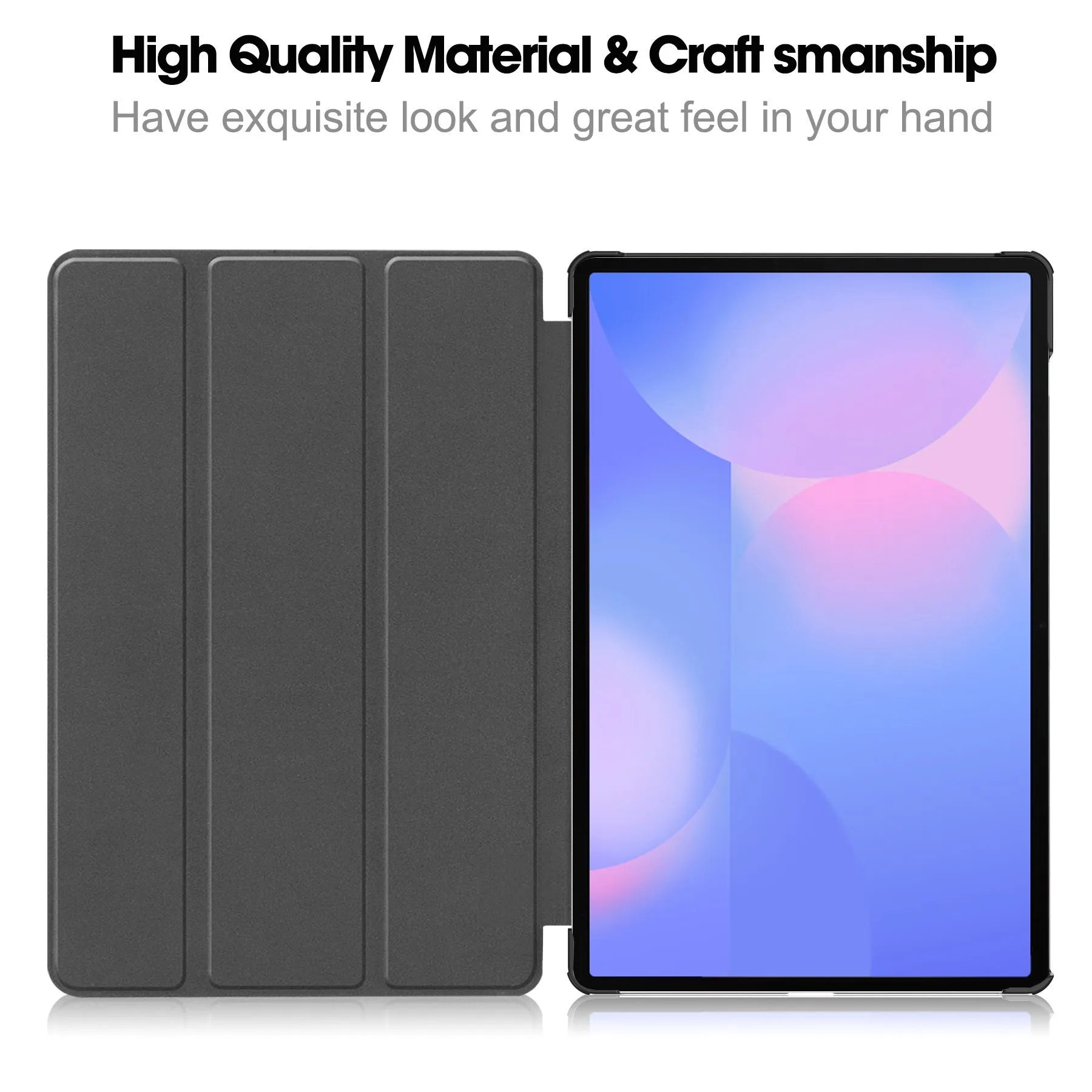 Samsung Tab S10 FE Plus 13.1-inch leather case in black with tri-fold stand and PC material protection