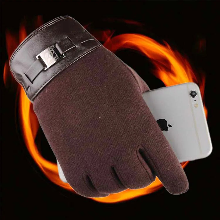 Men's touchscreen gloves in black, brown, or grey with plain cloth and warm lining