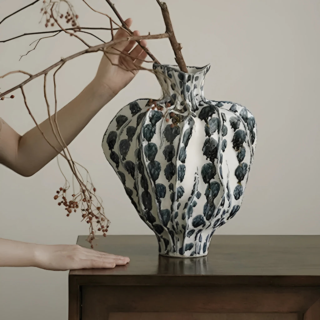 Handmade celadon ceramic vase with glass finish in modern simplicity style