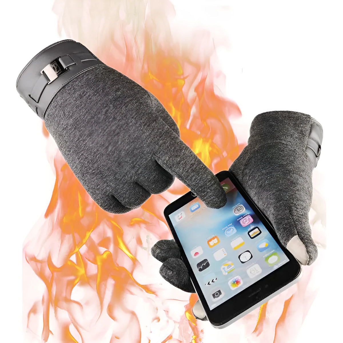 Men's touchscreen gloves in black, brown, or grey with plain cloth and warm lining