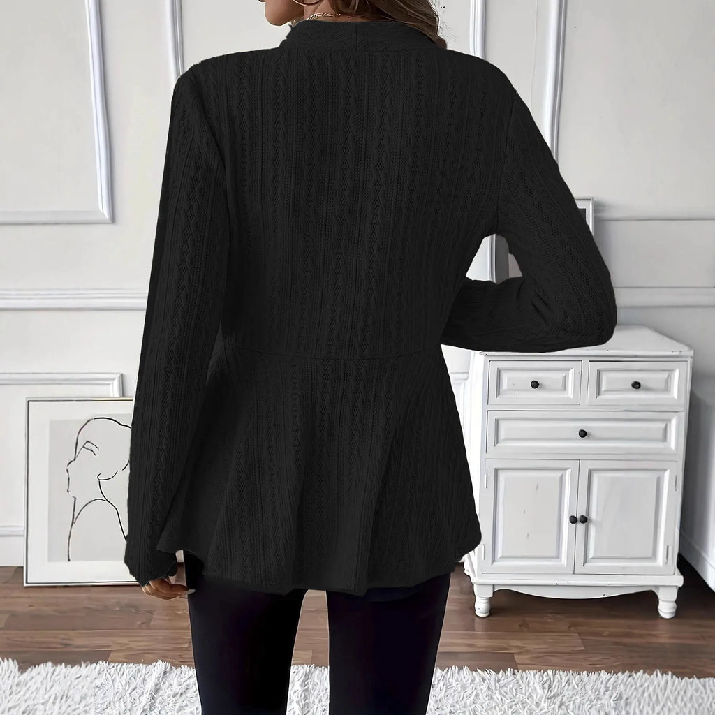 Women's apricot coloured Jacquard patterned knitted cardigan with single button front closure