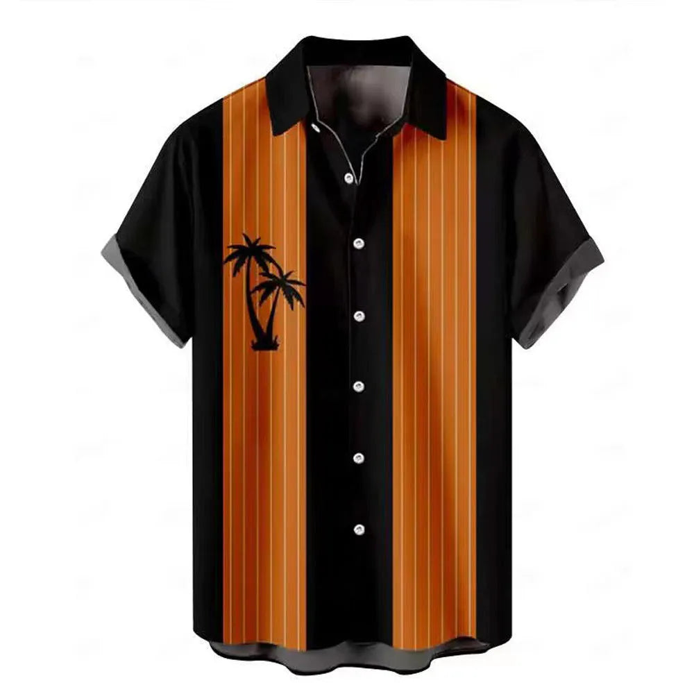 Hawaiian men's short-sleeved shirt with 3D printed colour pattern, regular cut cardigan style