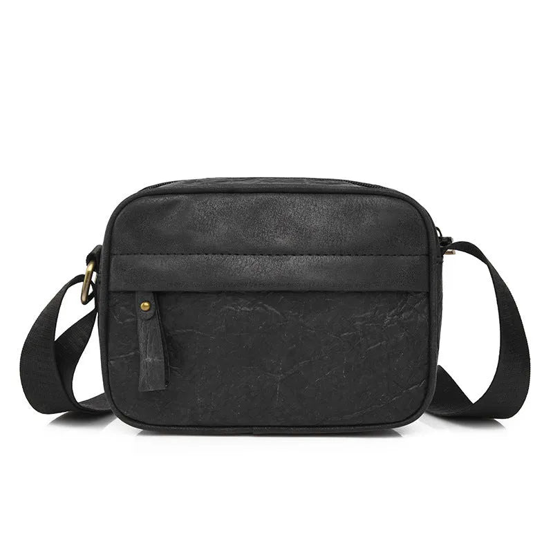Men's paper crossbody bag in retro style available in black, brown, and silver colours