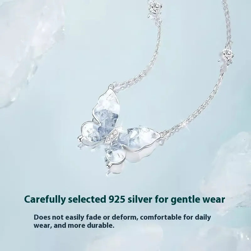 Adjustable 41-50cm 925 silver necklace with detailed butterfly pendant on O-ring chain