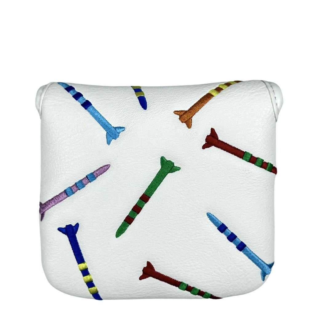 Black golf putter protective sleeve with rocket pattern design for square putter heads