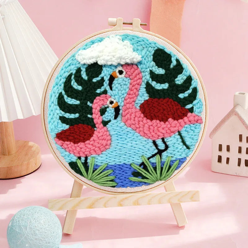 Pre-printed linen embroidery fabric kit with a cartoon animal design for cross stitch.