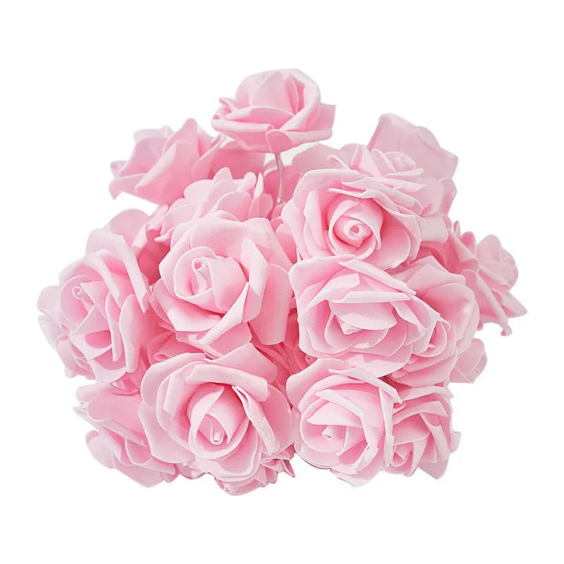 Battery-powered LED rose lights with PV foam construction for indoor holiday decoration in multiple colour options