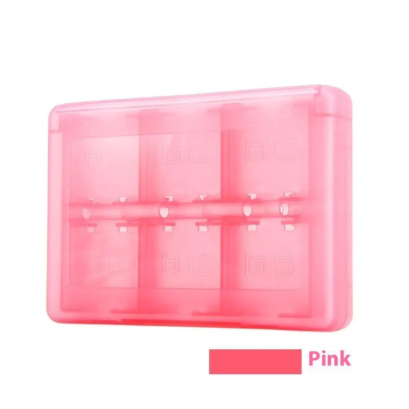 NDS 3DS game card storage box showing 28-card capacity with black, blue, pink, white colour options