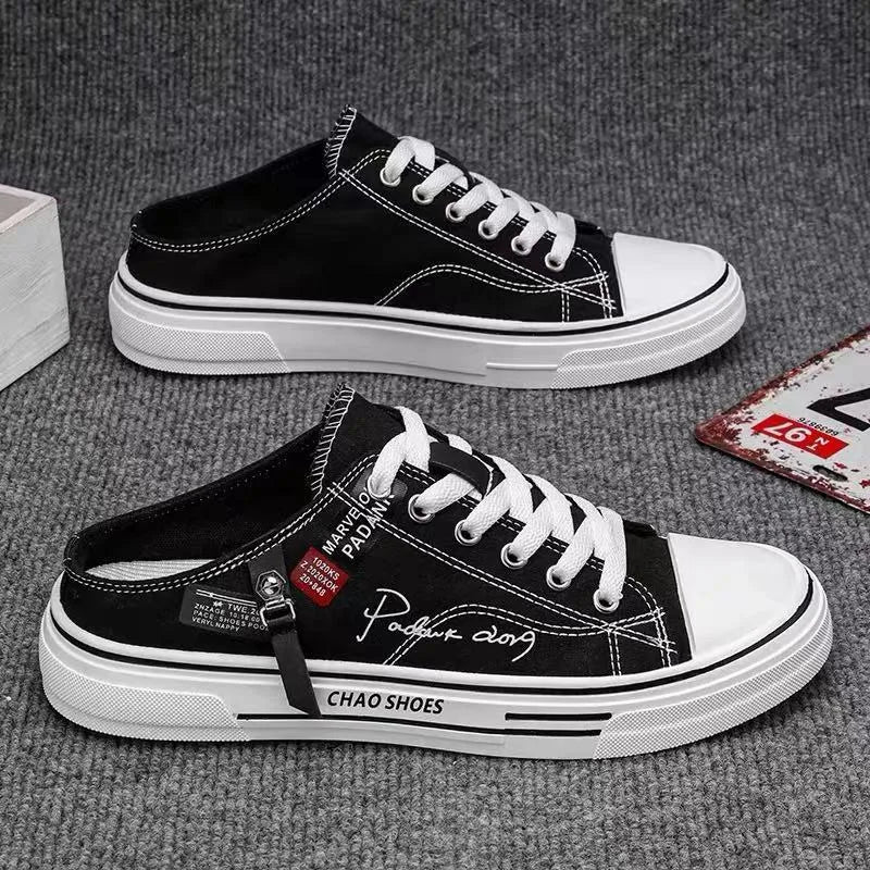 Men's canvas slip-on casual shoes in black and blue colour options