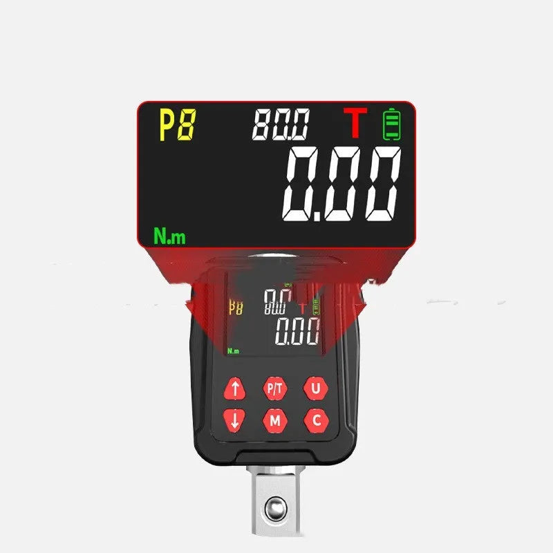 Digital torque meter with display head, 1/2-inch drive, metal body, part of three-piece set for torque measurement