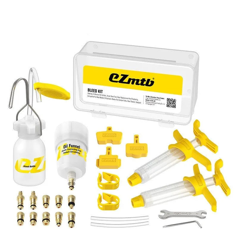 Bicycle hydraulic brake bleed kit with syringes, adapters, wrenches and bleeding bottle for disc brake maintenance