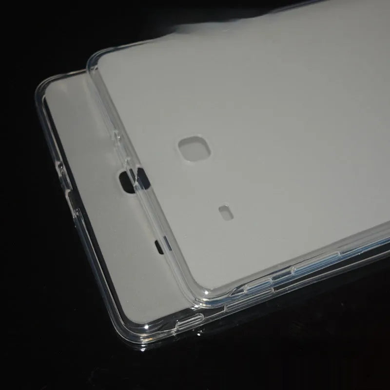 Clear ultra-thin 0.8mm silicone protective case for tablet showing transparent white colour and minimalist design