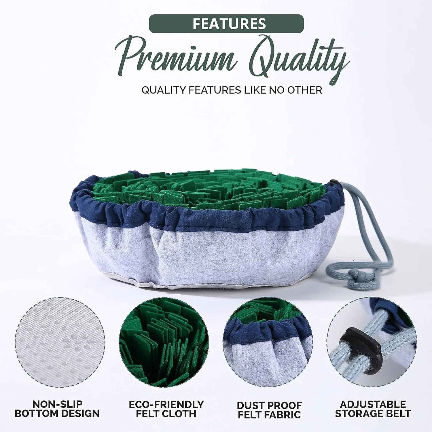 Blue adjustable snuffle mat for large dogs with multiple hide pockets for slow feeding and enrichment