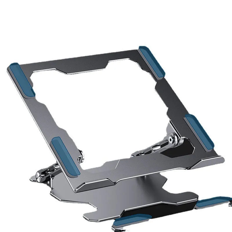 Grey aluminium alloy laptop stand folded flat with adjustable angle and silicone pads
