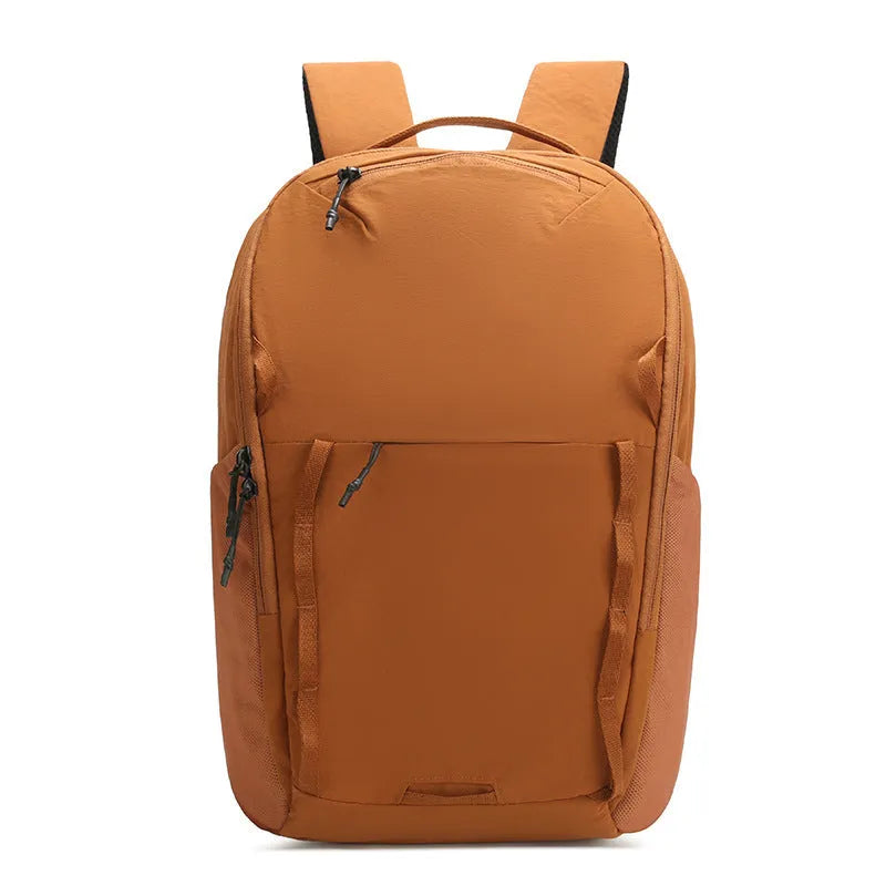 Waterproof Taslan composite cloth backpack in beige with a curved shoulder strap.