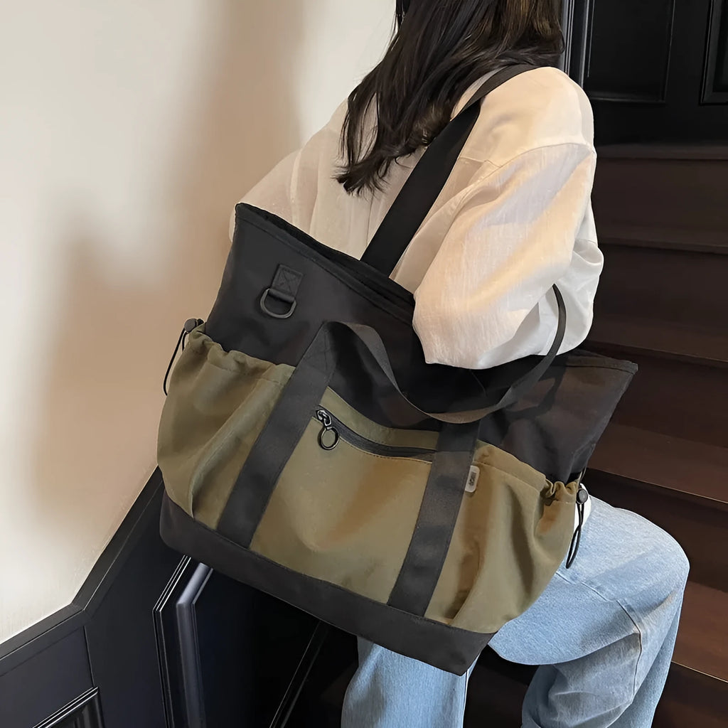 Women's lightweight oxford cloth travel bag with letter pattern in black, grey or green